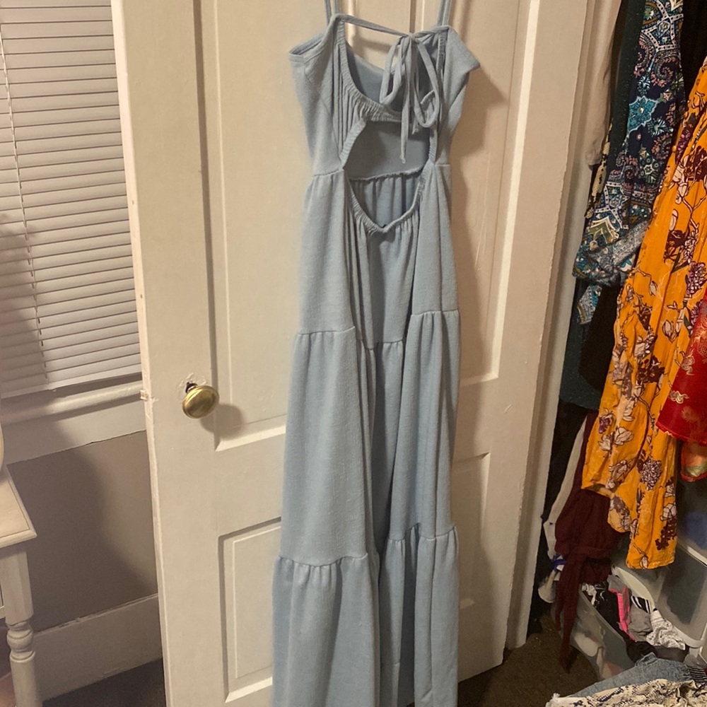 NWOT Nasty Gal baby blue open back tiered maxi dress - Picture 9 of 9